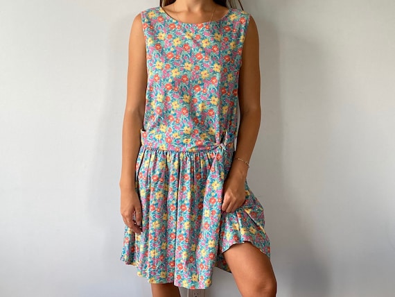 1990s Laura Ashley Floral Cotton Sleeveless Dress