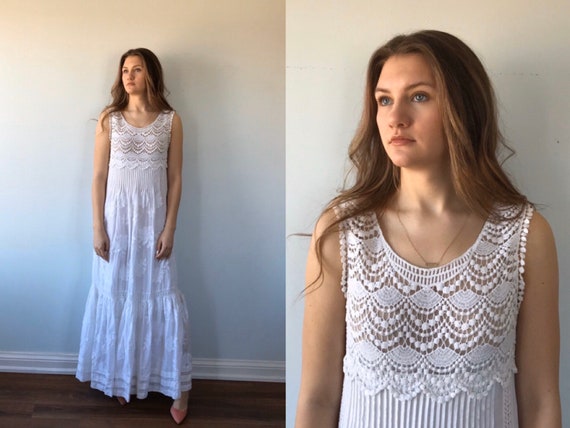 Vintage Alberta Ferretti White Cotton Maxi Dress,