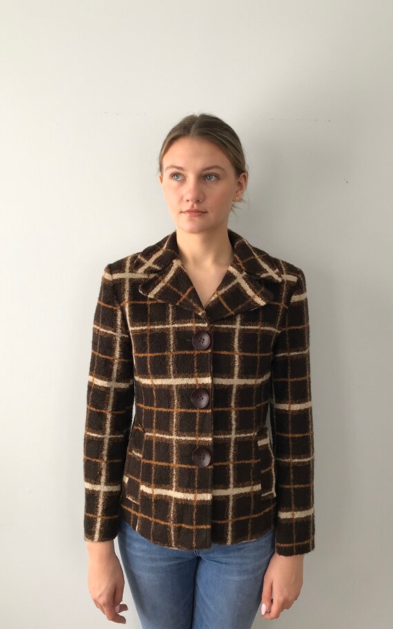 Vintage Sandro Paris Plaid Jacket, Brown Plaid Ja… - image 4