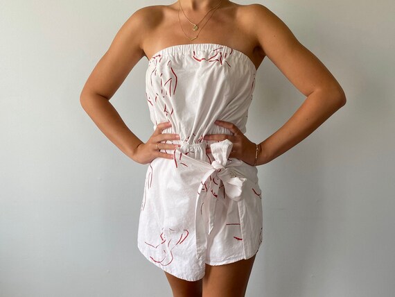 Cotton strapless Romper, 1990s Romper, Sabo Skirt,