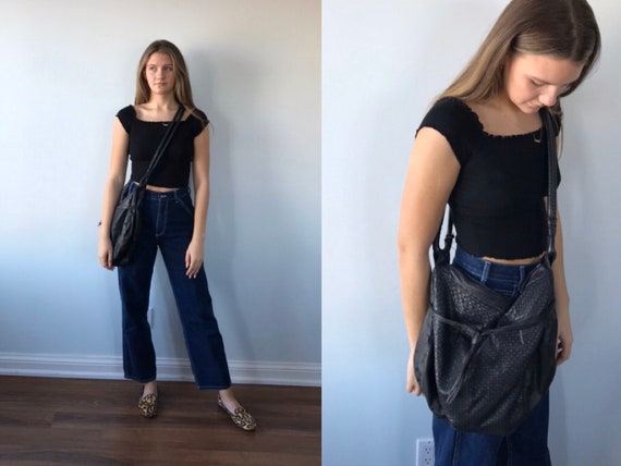Vintage Hobo Leather Handbag, Black Leather Handba