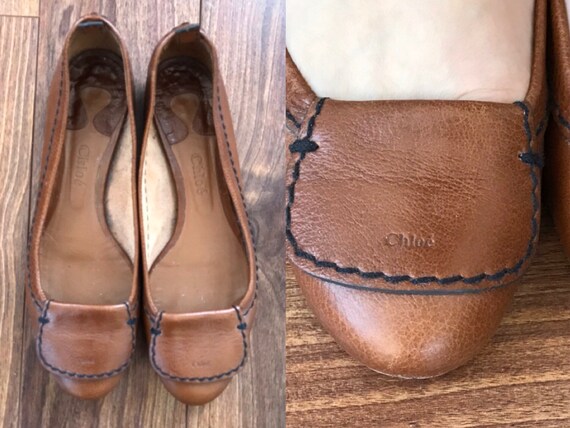 Vintage Brown Leather Ballet Flats, Chloé, Chloé