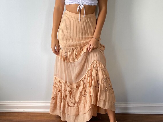 Vintage Blush Skirt, Vintage Lace Skirt, Peachy Bl