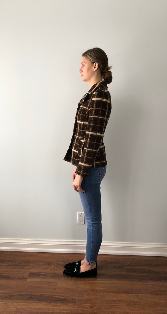 Vintage Sandro Paris Plaid Jacket, Brown Plaid Ja… - image 6