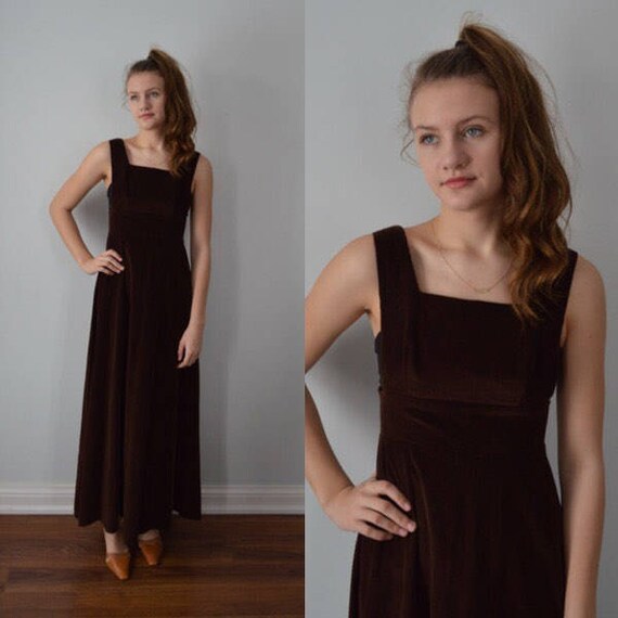 Vintage Maxi Dress, Vintage Brown Corduroy Maxi Dr