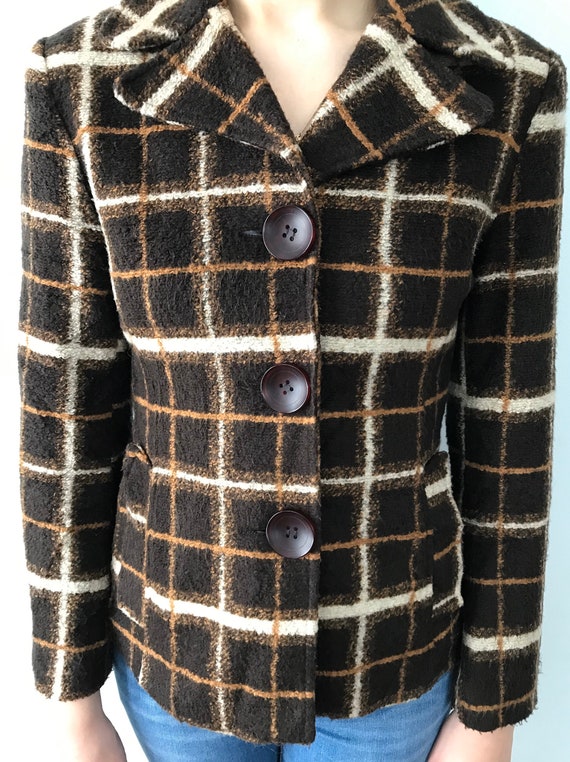 Vintage Sandro Paris Plaid Jacket, Brown Plaid Ja… - image 3