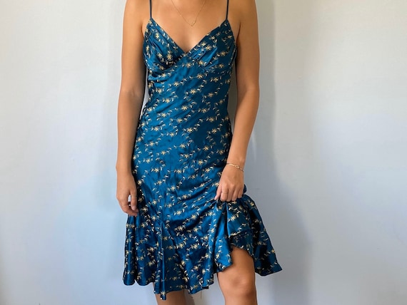 Vintage Betsey Johnson Dress, Teal Silk Dress, Bet