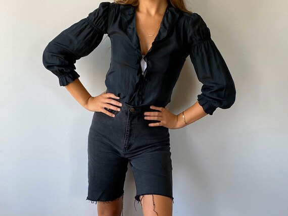 1990s Miu Miu Dark Teal Green Silk Blouse, Miu Miu
