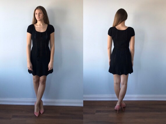Vintage Black Crochet Dress, Betsey Johnson, 1990s