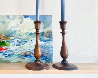 Vintage Wood Candlestick Holders – Matching Handmade Pair, Traditional Decor