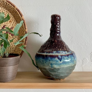 Blue Brown Studio Pottery Vase – Hand Thrown Pottery, Stoneware Vase, Bottle Vase