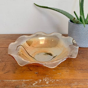 Vintage Iridescent Carnival Glass Bowl – Glam Serving Bowl, Marigold Depression Glass