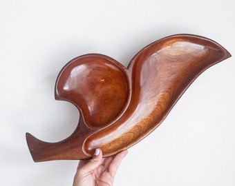 Vintage houten Monkey Pod dienblad – houten snuisterijschotel, Hawaiiaans decor, tropisch dienblad