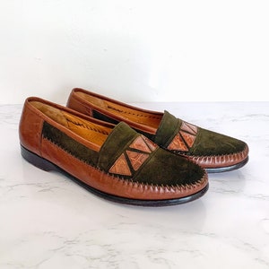 Vintage Mezlan Men&#39;s Leather Loafers Size 9 – Crocodile and Suede Shoes, Olive Green Slip Ons