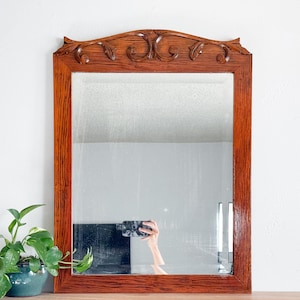 Vintage Traditional Wood Framed Mirror | Large Antique Mirror, Carved Wall Mirror