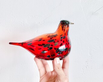 Oiva Toikka Iittala Ruby Glass Bird – Finnish Art, Vintage Blown Glass, 1990s Collectible Art, Made in Finland