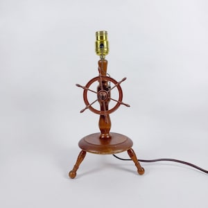 Vintage Wooden Nautical Helm Lamp | Boat Wheel Lamp, Nautical Decor, Coastal Lighting