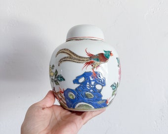Pote de gengibre vintage em estilo Chinoiserie – Decoração floral asiática, fabricado na China.