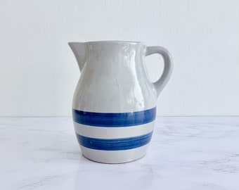 Vintage Ceramic Crock Stoneware Pitcher – Earthenware Vessel, Neutral Kitchen, Handmade Pottery Vase