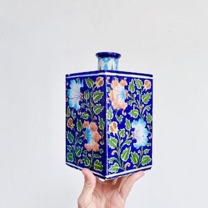 Vintage Floral Painted Indian Vase – Eclectic Decor, Decorative Vessel, Colorful Vase