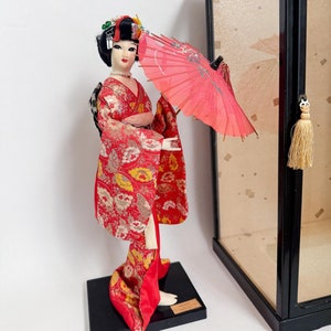 Vintage Nishi Japanese Geisha Doll | Madame Butterfly, Geisha with Umbrella in Glass Case
