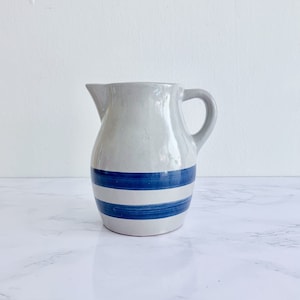 Vintage Ceramic Crock Stoneware Pitcher – Earthenware Vessel, Neutral Kitchen, Handmade Pottery Vase