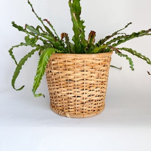 Vintage Bamboo Rattan Planter Basket – Wicker Waste Basket, Boho Decor, Storage Basket