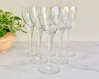 Vintage Iridescent Cocktail Glasses / Champagne Flutes – Optic Rainbow Glassware, Bridal Shower, Wedding
