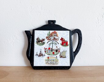 Vintage Swedish Iron Tile Trivet – Teapot Trivet, Sweden Souvenir, Scandinavian Decor