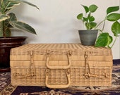 Vintage Wicker Suitcase Rattan Briefcase, Wicker Picnic Basket, Wicker Luggage, Boho Trunk