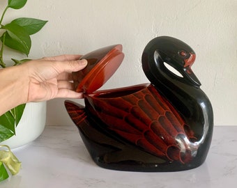 Vintage Red/Black Swan Container – Swan Decor, Bird Lover Gift, Boho Decor