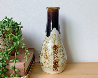 Vintage Drip Glaze Pottery Vase – Hand Thrown Pottery, Stoneware Vase, Brown Vase