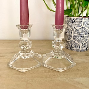 Bougeoirs vintage en cristal (Lot de 2) - Bougeoirs en verre assortis, bougeoirs Art déco, centre de table