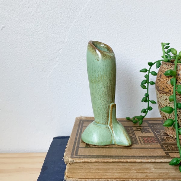Vintage Frankoma Pottery Rocket Bud Vase – Green Vase, Small Vase