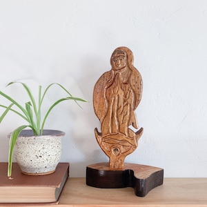 Our Lady of Guadalupe Wooden Statue – Virgin Mary Sculpture, Vintage Catholic Decor, Religious Figurine