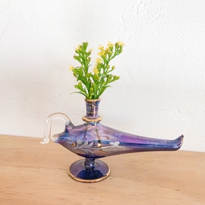 Vintage Blue Egyptian Glass Genie Lamp Perfume Bottle Eclectic Decor, Tiny Vase image 8