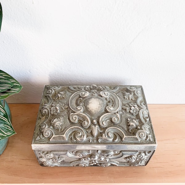 1960s Victorian Style Silver Plated Jewelry Box – Silver Trinket Box, Ornate Box, Godinger Silver Box