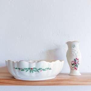 Lenox Holiday Holly Snack Dish and Vase – Vintage Christmas Lenox, Lenox Holly Berry, Lenox Holiday Edition