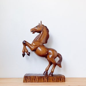Vintage Wooden Rearing Horse Statue – Equestrian Decor, Horse Figurine, Hand-Carved Horse