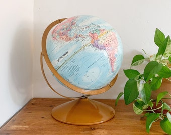 Globe vintage Globemaster 12" - Globe topographique, globe bleu, globe sur pied en métal