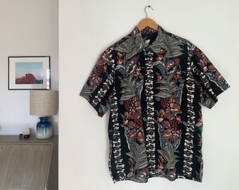 chemise vintage hawaïenne boutonnée à manches courtes XL - vêtements vintage pour hommes, chemise hawaïenne rétro, chemise à fleurs