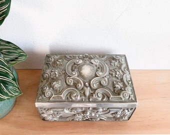 1960s Victorian Style Silver Plated Jewelry Box – Silver Trinket Box, Ornate Box, Godinger Silver Box