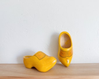 Vintage Yellow Painted Wooden Clogs – Mini Clogs, Dutch Decor, Holland