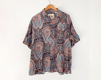 Vintage Silk Paisley Men's Button Down Size Large – Retro Men's Shirt, Hippie Shirt