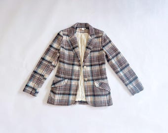 Vintage 80s/90s Plaid Wool Blazer – Plaid Jacket, Winter Coat, Preppy Style