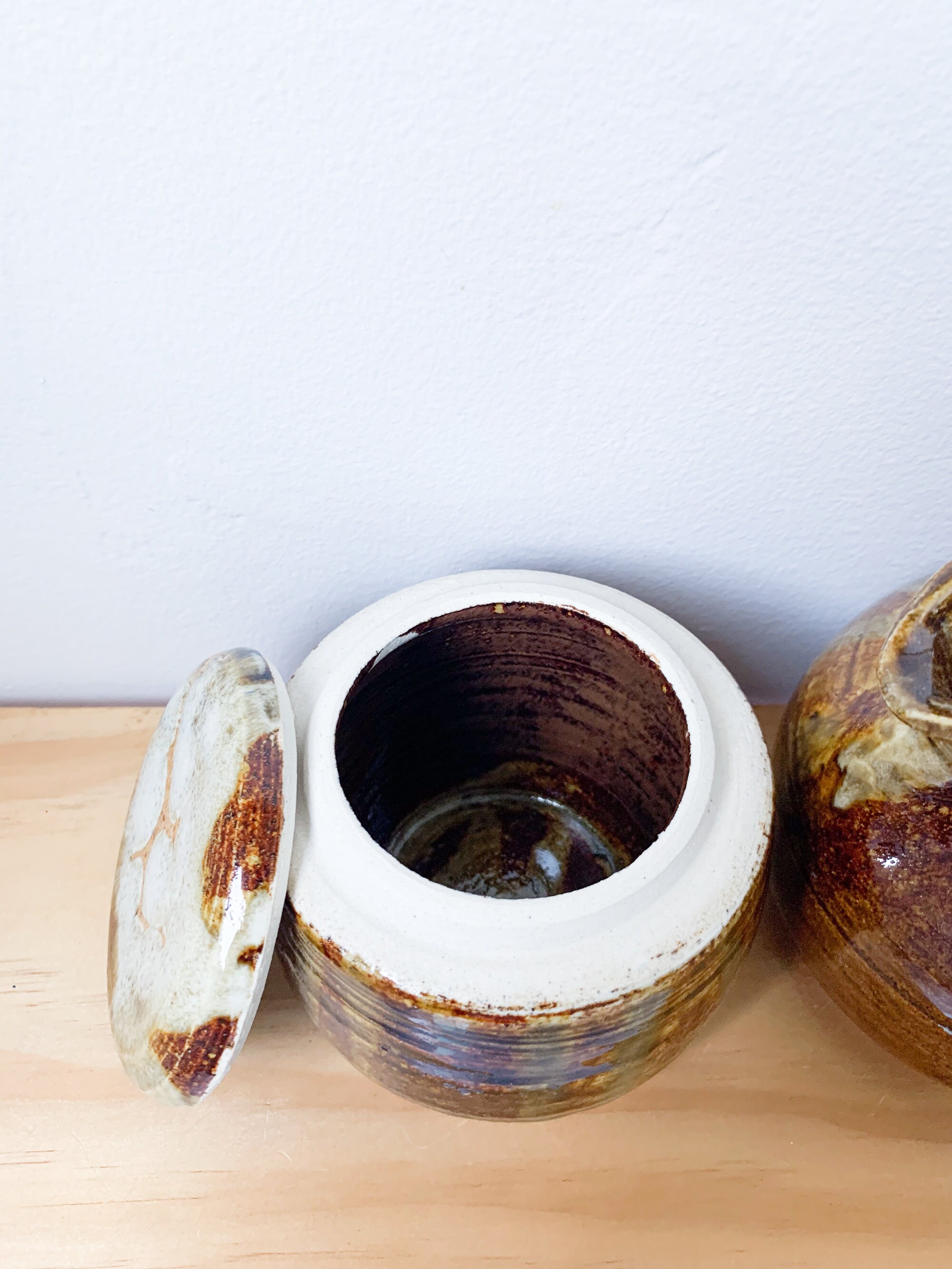 Vintage Stoneware Creamer and Sugar Pot Set – Hand-thrown Brown Drip ...