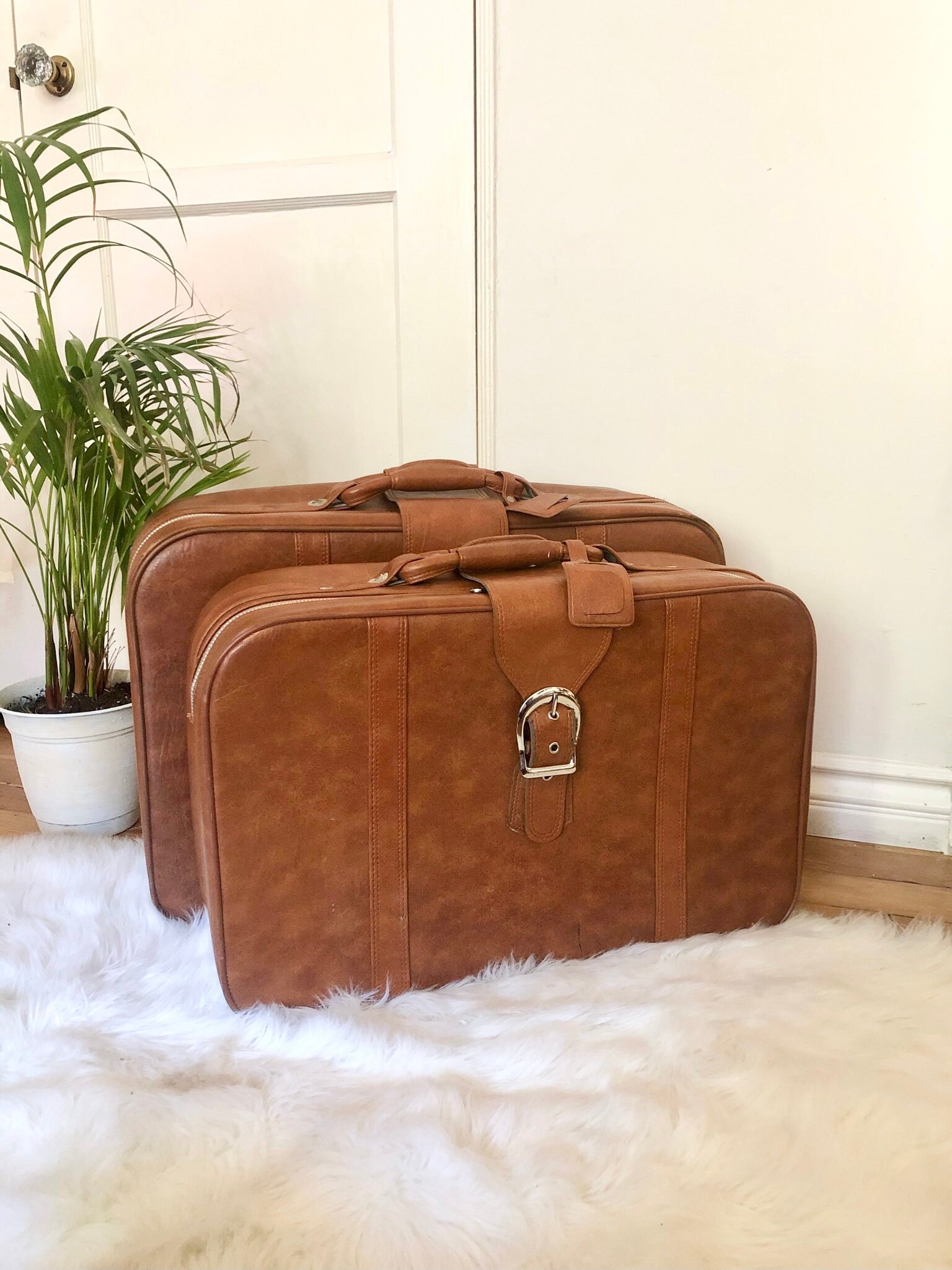 Vintage Leather Luggage / Suitcases Faux Leather Luggage Etsy Australia