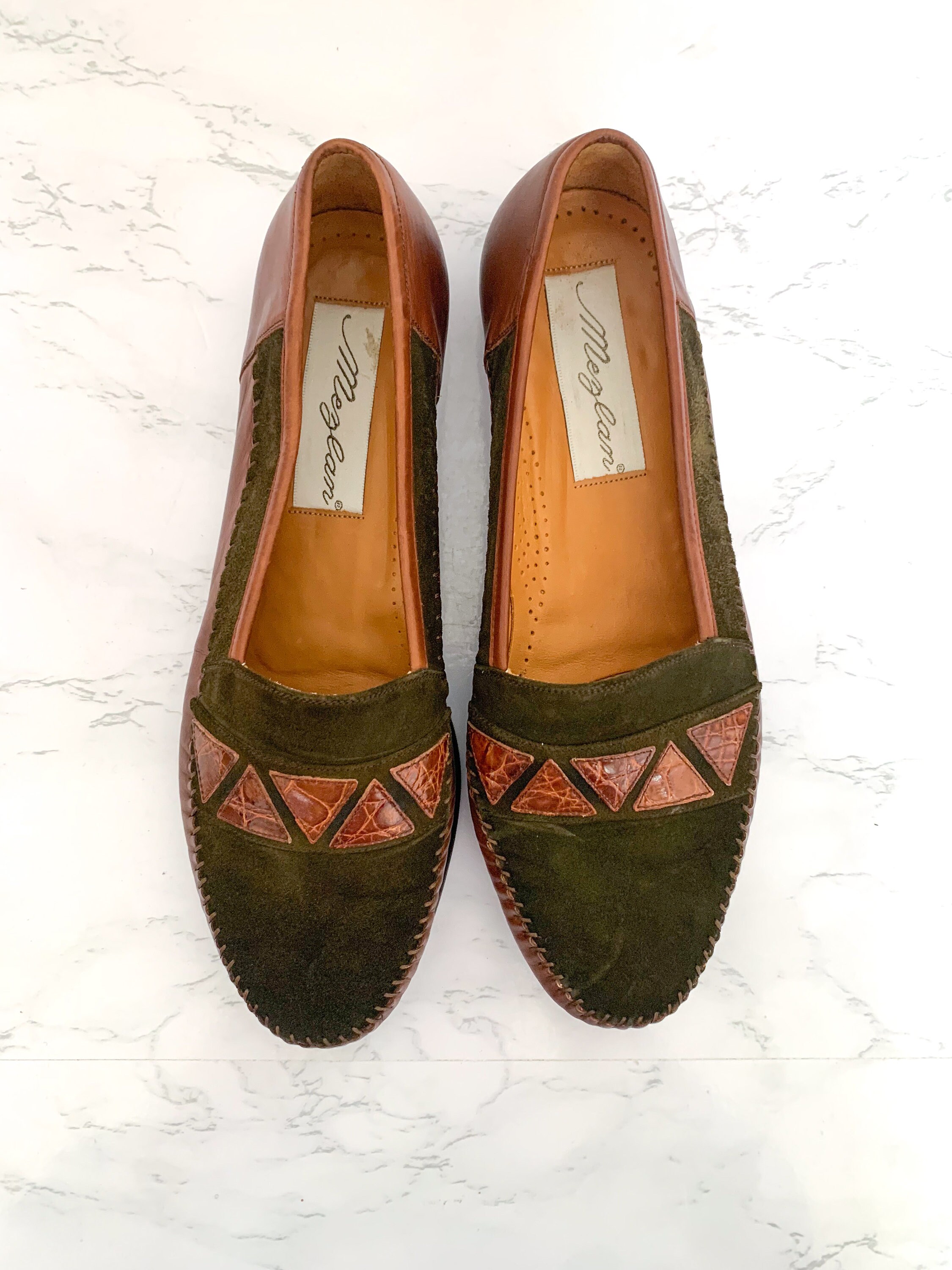 Mezlan Olive Green Suede Penny Loafers with Brown Strap Olive Green Suede Penny Driving Shoes | Aurélien main image 3