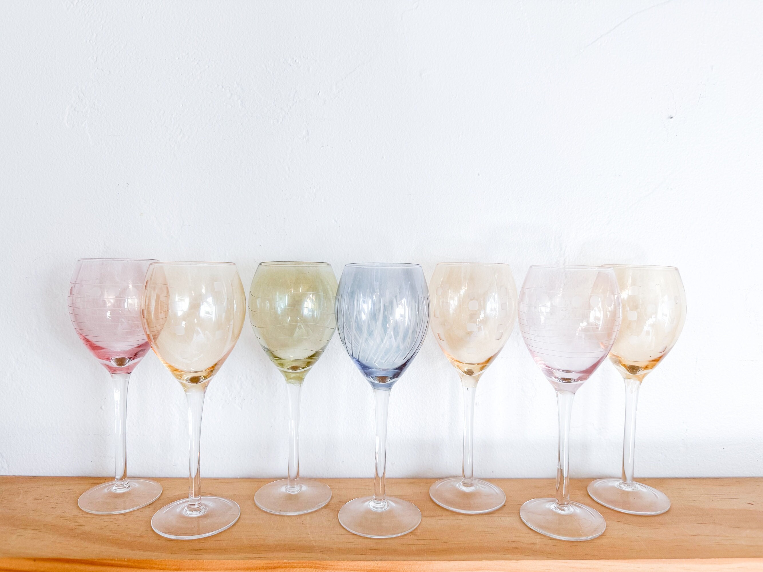 Vintage Pastel Multicolor Wine Glasses (set of 7)  Rainbow Glassware,  Colorful Wine Glass Set - Etsy Australia