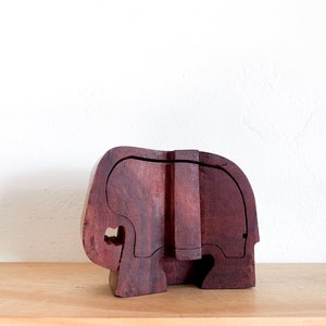 Vintage Elephant Wooden Trinket Box – Hidden Jewelry Box, Small Jewelry Box, Small Boho Wooden Box, Elephant Figurine